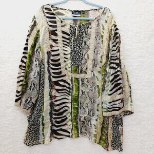 Blouse Tunic Leopard Tiger Boho Safari Resort Cruise Flowy Swim Cover Size 3X